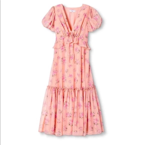 Loveshackfancy X Target Fleur Tiered Midi Dress In Pink Melon SZ 12 - Picture 2 of 7